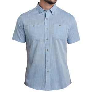 Kuhl Karib Stripe Short Sleeve Shirt Men Size Small Horizon Blue